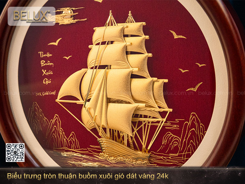 Biểu trưng tròn thuận buồm xuôi gió dát vàng 24k